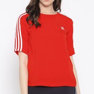ADIDAS ORIGINALS Women Red Solid 3 Stripe T-shirt